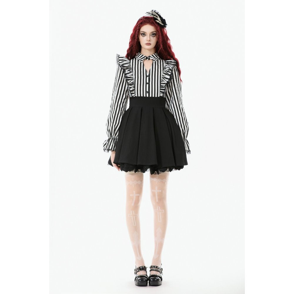 Dark in Love Striped Ruffle Gothic Lolita Dress – Black and White