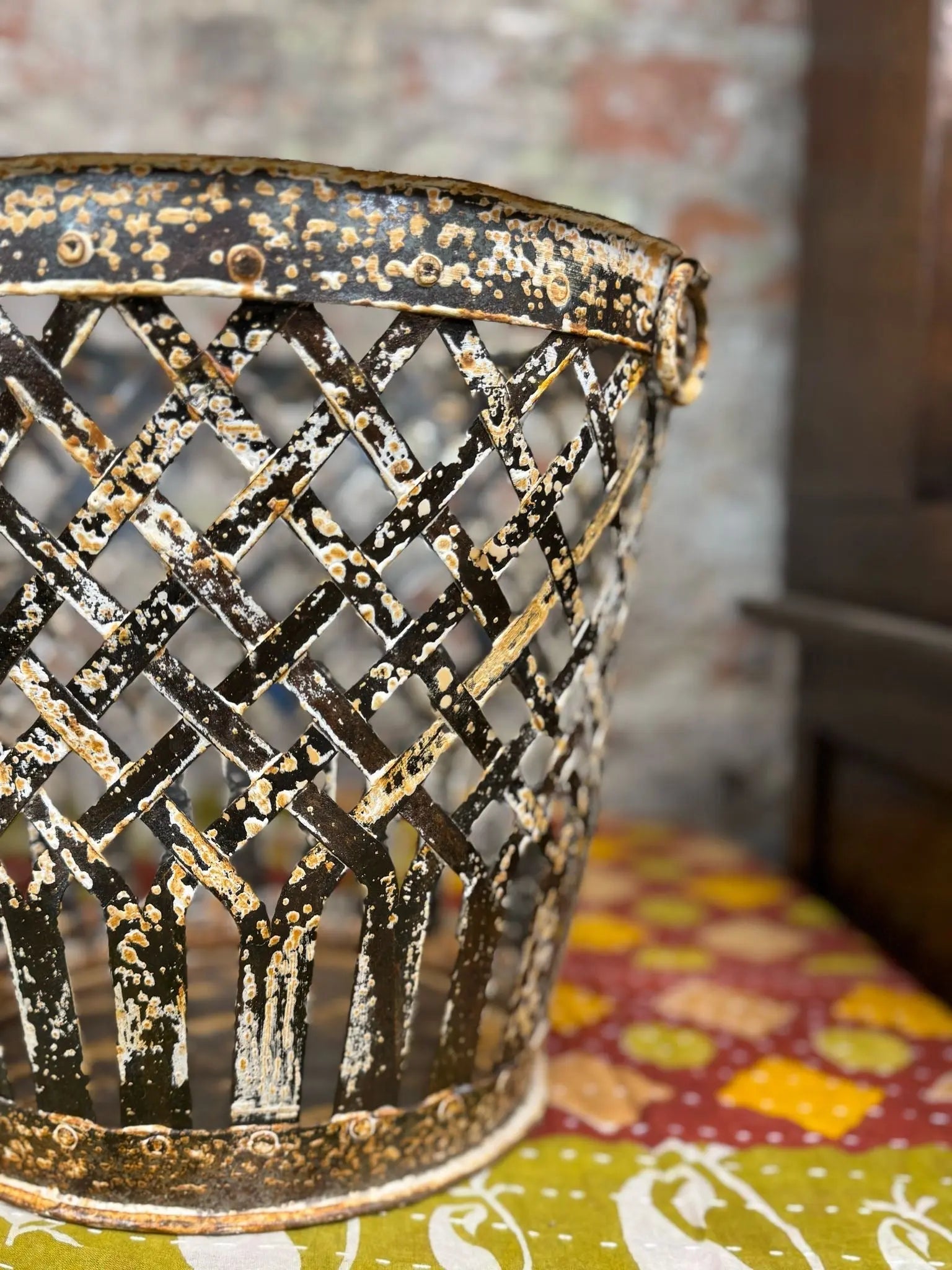 Rustic Warehouse Norfolk Reclaimed Metal Lattice Log Basket & Planter