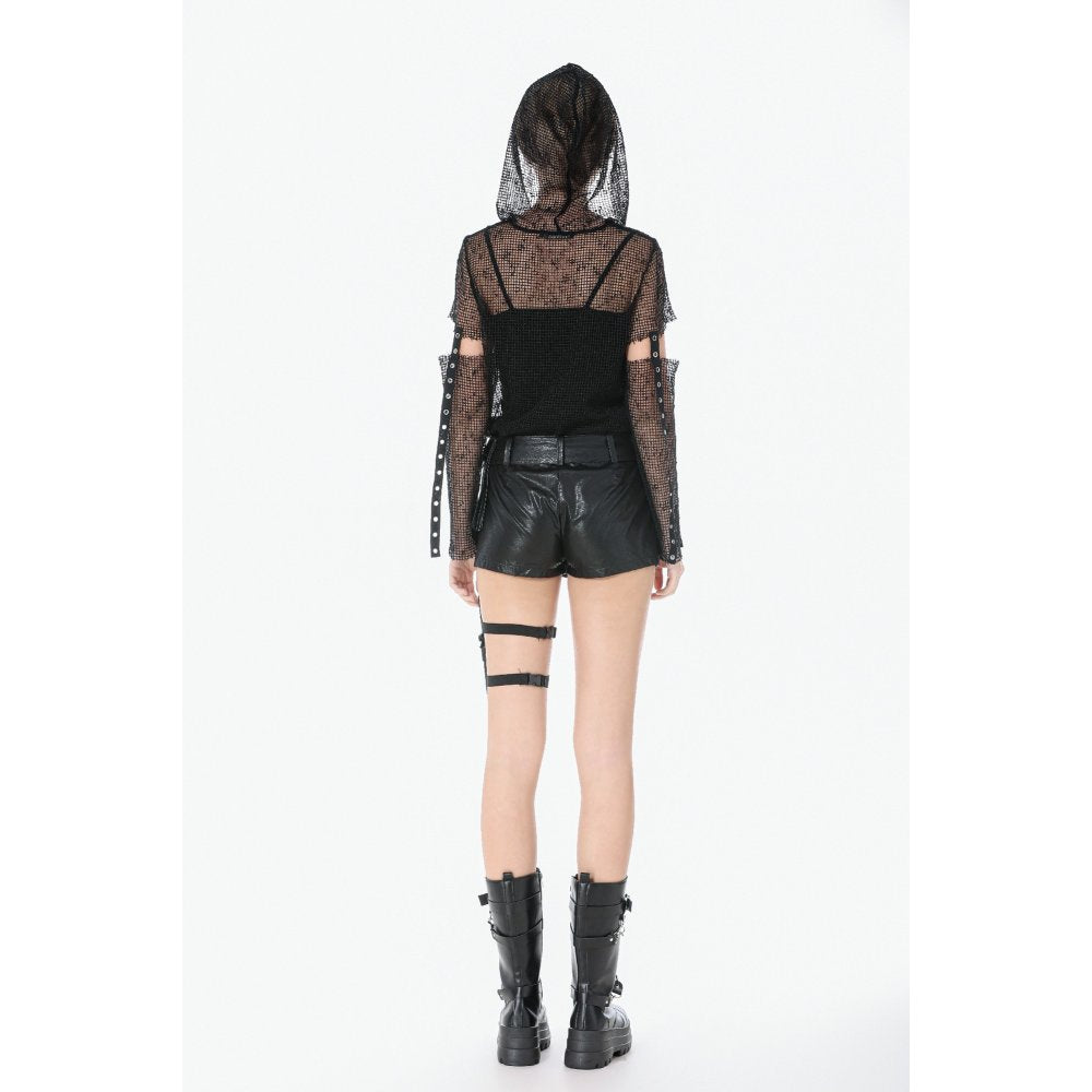 Dark in Love Punk Mesh Hollow-Out Hooded Top – Black Gothic Layer