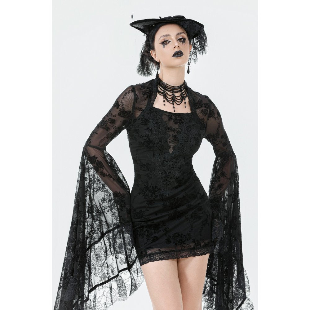Dark In Love Minerva Black Lace Dress – Gothic Bell Sleeve Mini Dress