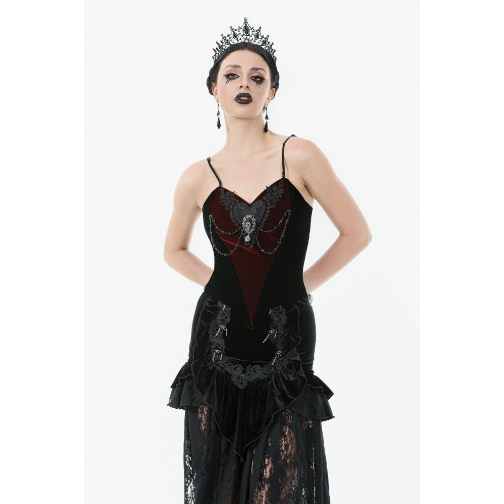 Dark in Love Morrigan Velvet & Lace Goth Top – Wine Red & Black