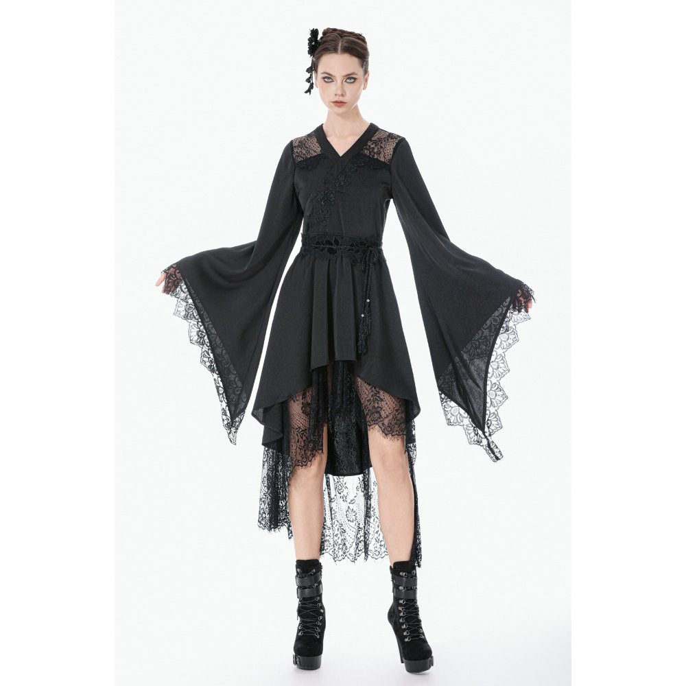 Dark in Love Selene Gothic Kimono Tail Dress – Lace High-Low Gown