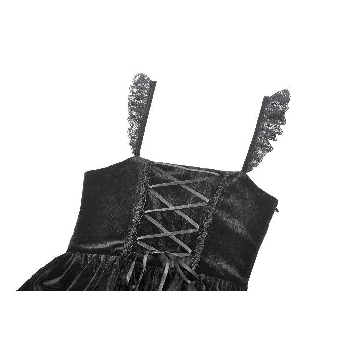 Dark in Love Nocturne Black Velvet Lace Ruffled Goth Dress