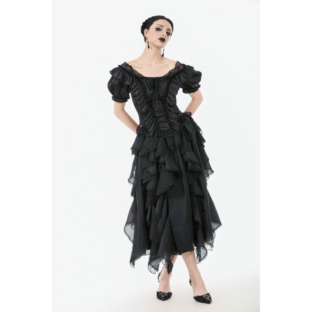 Dark in Love Seraphina Black Ruched Puff Sleeve Corset Top