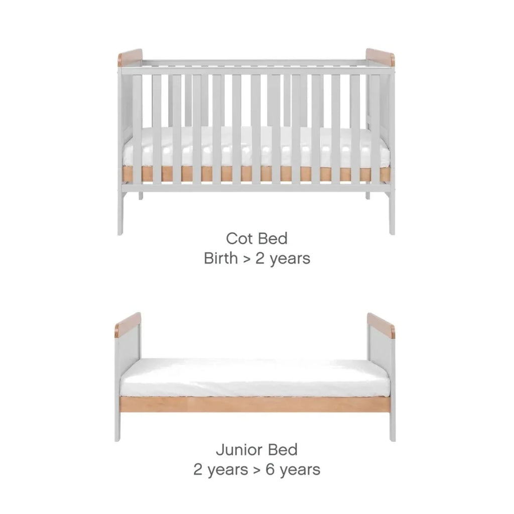 Tutti Bambini Rio Cot Bed with Cot Top Changer & Mattress - Dove Grey/Honey Oak