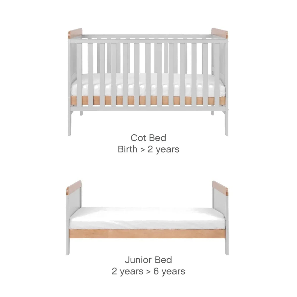 Tutti Bambini Rio Cot Bed with Cot Top Changer & Mattress - Dove Grey/Honey Oak