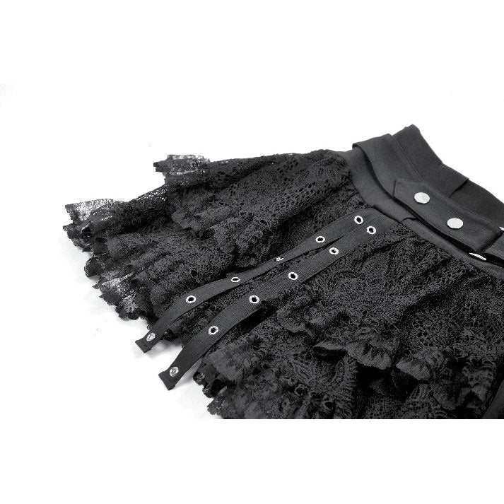 Dark in Love Astrid Black Lace Mini Skirt – Gothic Punk Buckle Style