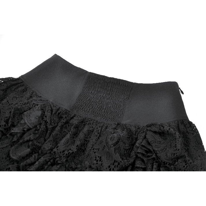 Dark in Love Black Punk Eyelet Lace Layered Mini Skirt with Buckles