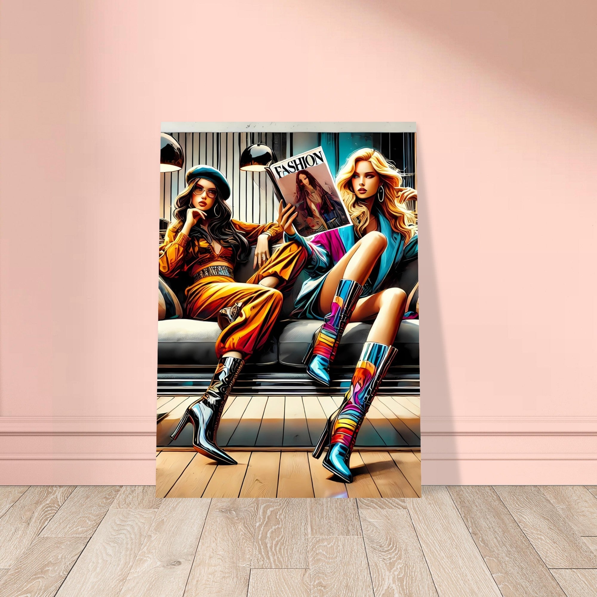 Fashion Lounge Poster – Stylish High Heel & Magazine Scene
