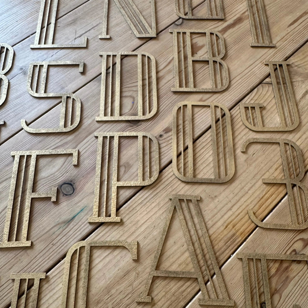 Rustic Warehouse Gold Art Deco Metal Alphabet Letters for House Signs