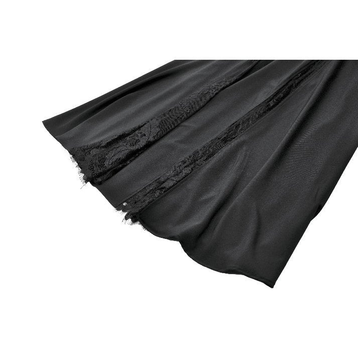 Dark in Love Gothic Long Skirt – High Waist Lace Inset Flowing Skirt