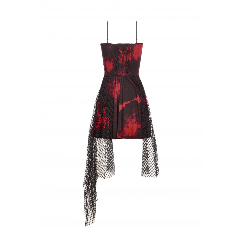 Dark in Love Bellatrix Red & Black Mesh Gothic Asymmetrical Dress