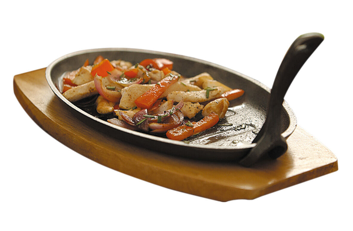 Orsina Large Cast Iron Sizzler Dish with Wooden Tray and Handle