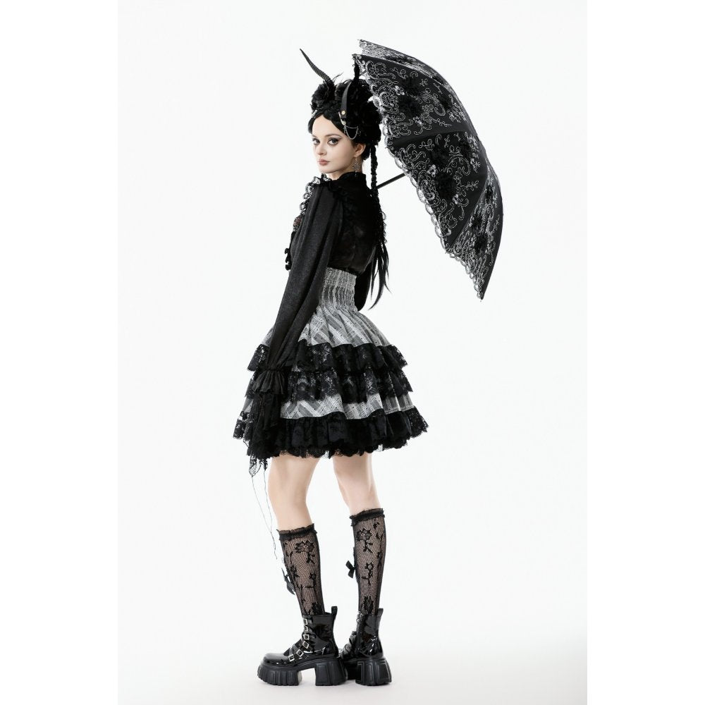 Dark in Love Belladonna Embroidered Folding Parasol – Black Gothic Sunshade