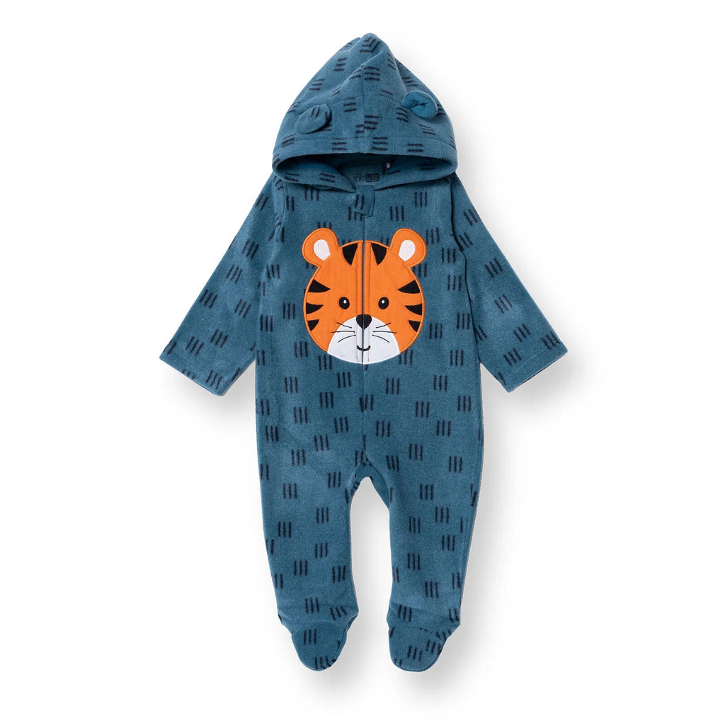 Baby Boy Fleece Footed Sleepsuit Animal Print Zip Fastening Hooded - Petrol Printed