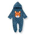 Baby Boy Fleece Footed Sleepsuit Animal Print Zip Fastening Hooded - Petrol Printed