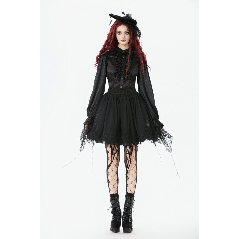 Dark in Love Bellatrix Gothic Embroidered Mesh Petticoat Skirt – Black