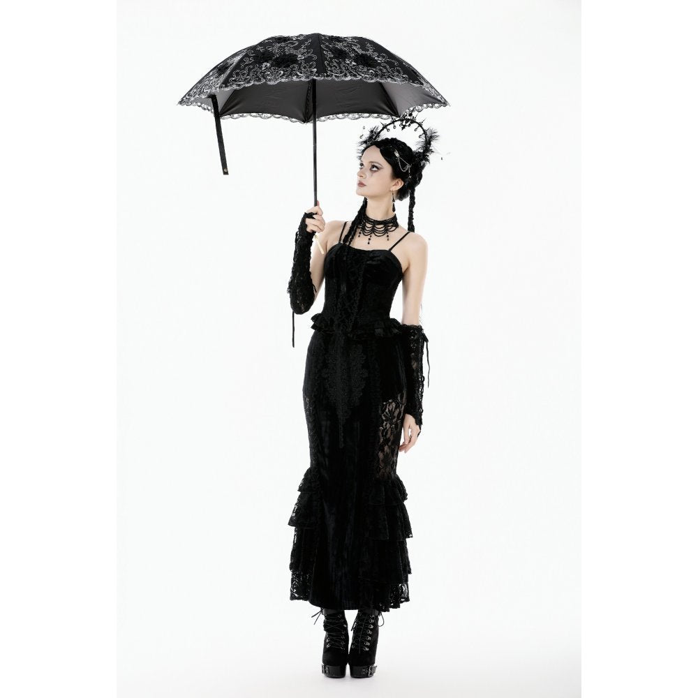 Dark in Love Belladonna Embroidered Folding Parasol – Black Gothic Sunshade