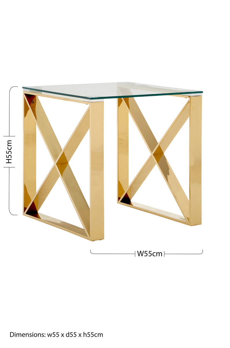 Orsina Allure Gold End Table – Tempered Glass & Stainless Steel