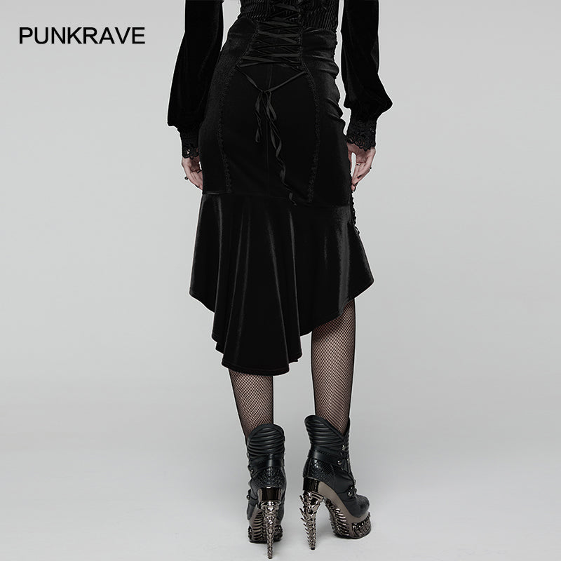 Punk Rave Belladonna Goth Rose Fishtail Skirt – Lace High Waist