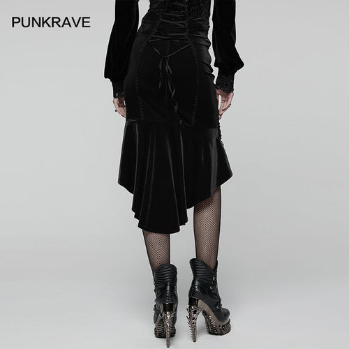 Punk Rave Belladonna Goth Rose Fishtail Skirt – Lace High Waist