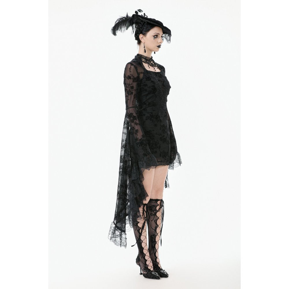 Dark In Love Minerva Black Lace Dress – Gothic Bell Sleeve Mini Dress