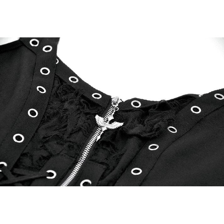 Dark in Love Punk Lace-Up Corset Top – Cotton Mesh Vest with Eyelets