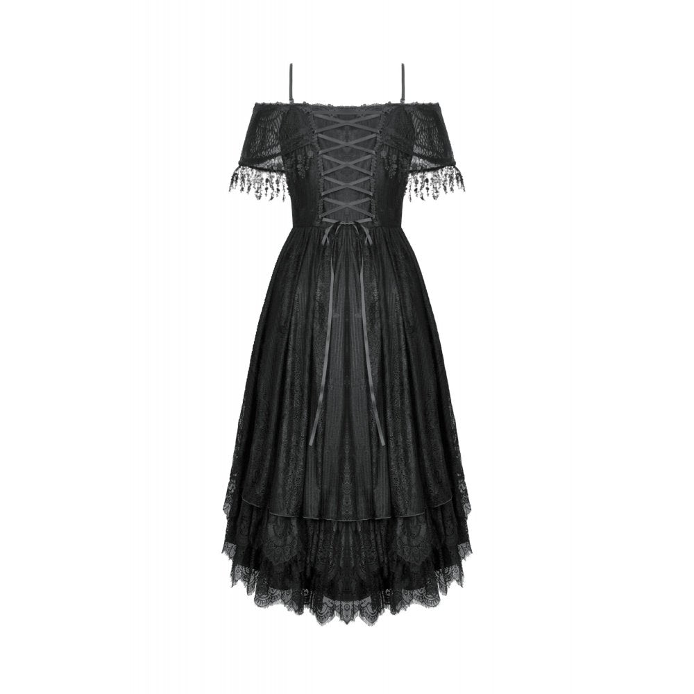 Dark in Love Soraya Gothic Lace High-Low Dress | Off-Shoulder Black