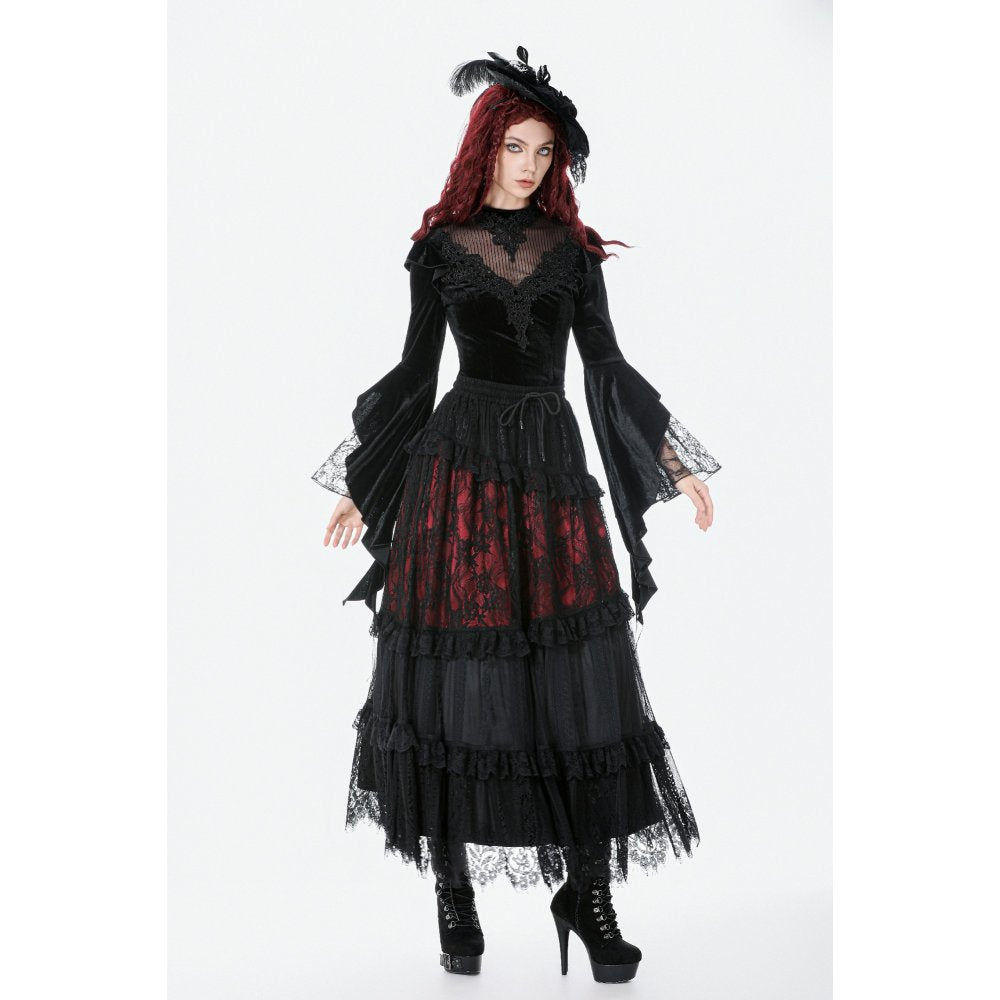 Dark in Love Gothic Velvet Lace High-Neck Top – Victorian Style