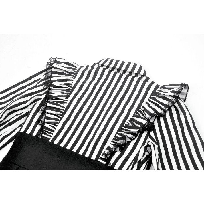 Dark in Love Striped Ruffle Gothic Lolita Dress – Black and White