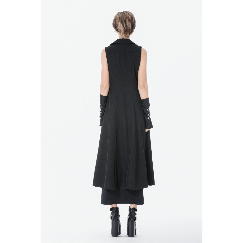 Dark in Love Collete Punk Sleeveless Long Fitted Coat | Studded Gothic