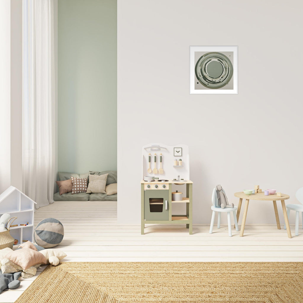 Sage Green Circular Abstract Framed Poster – Minimalist Geometric Wall Art