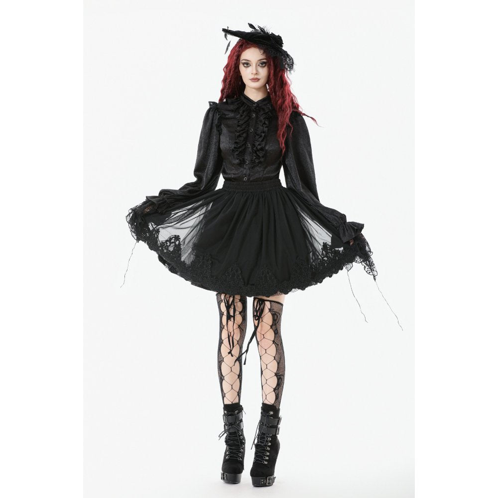 Dark in Love Bellatrix Gothic Embroidered Mesh Petticoat Skirt – Black