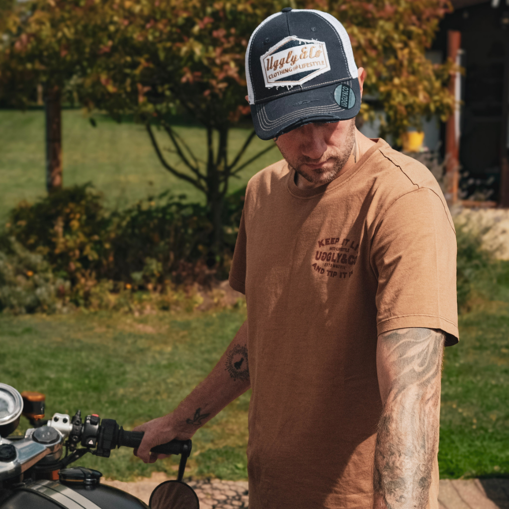 Uggly and Co Malt Brown Flat Track Racing Heavyweight Cotton T-Shirt