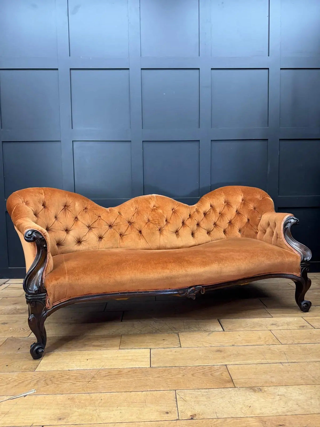Victorian Rosewood Sofa 3 Seater Button Back Couch Lounge Seating Settee