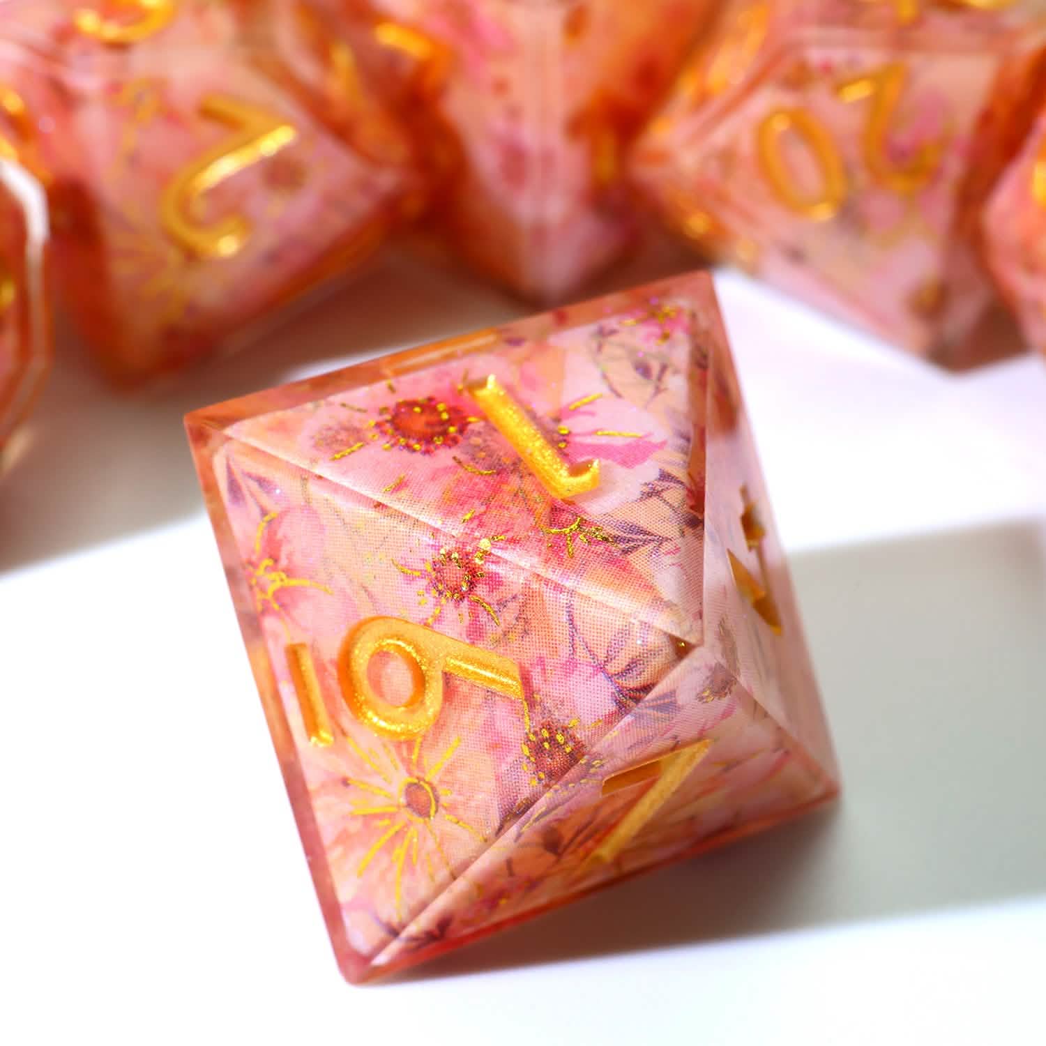 Fey Blossom | Sharp Edge Dice | Resin | 7 Piece Set