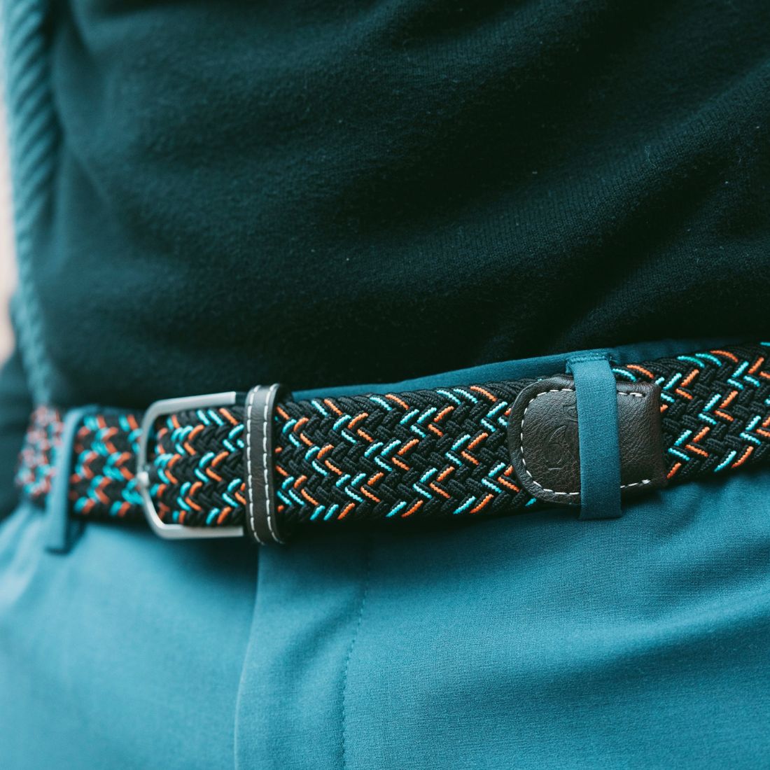 Swole Panda Recycled Woven Belt – Black, Orange & Blue Dot Elastic