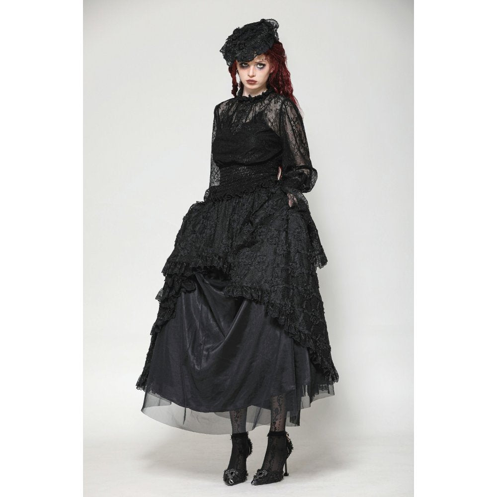 Dark in Love Aoife Black Victorian Lace Top – Gothic Pleated Waist Blouse