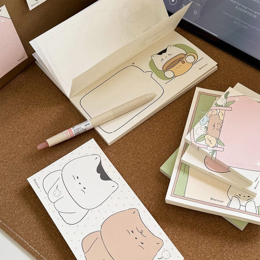 Cat Memo Note Pad by LuLuFun Studio – Cute Floral Stationery, 50 Sheets