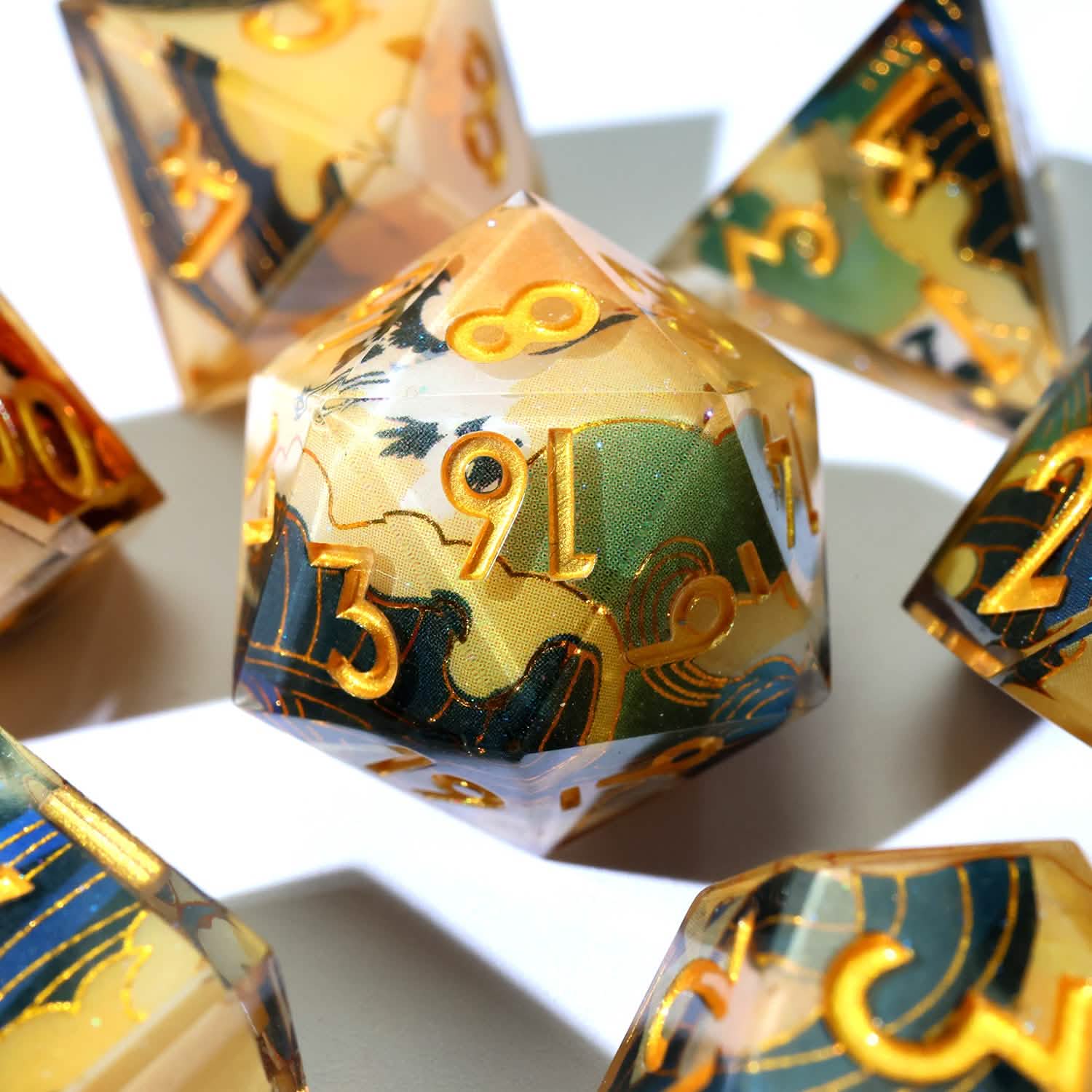 Whispering Glade | Sharp Edge Dice | Resin | 7 Piece Set
