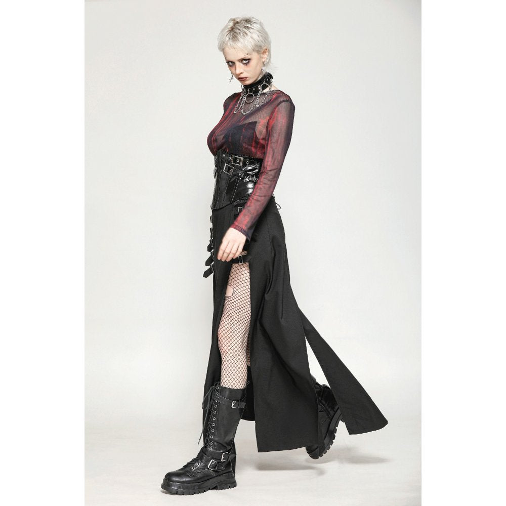 Dark in Love Carson Black and Red Tie-Dye Mesh Gothic Basic Top