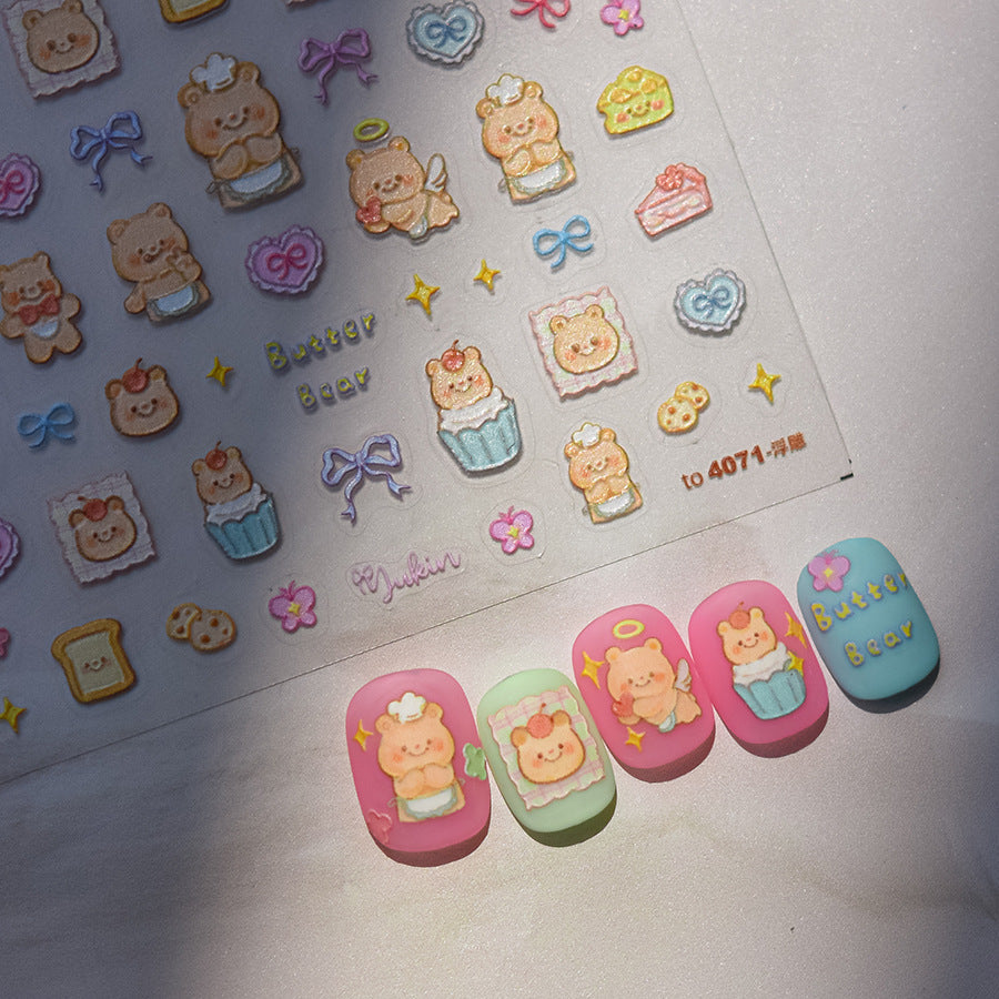 LuLuFun Studio Butter Bear 5D Nail Deco Sticker - DIY Nail Art Decals