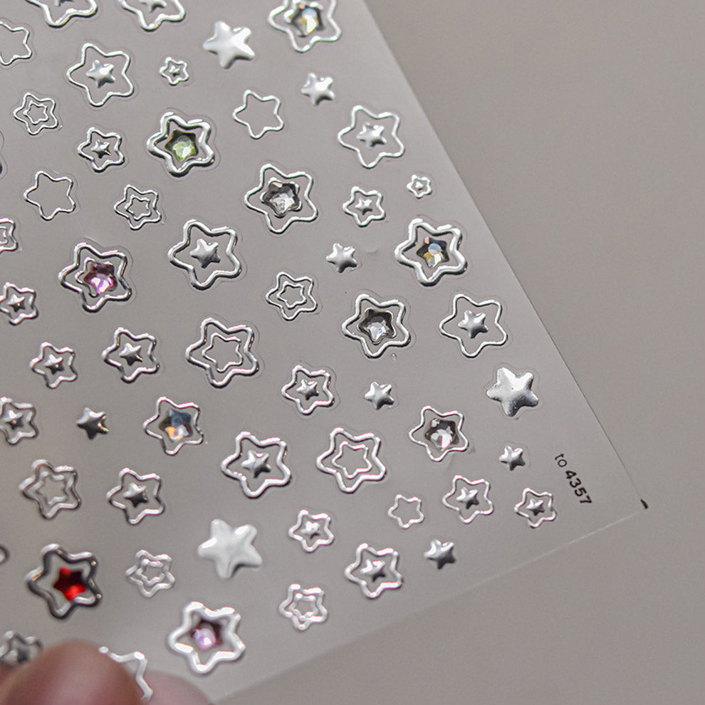 LuLuFun Studio Silver Star Heart 5D Nail Deco Stickers - 1 Sheet