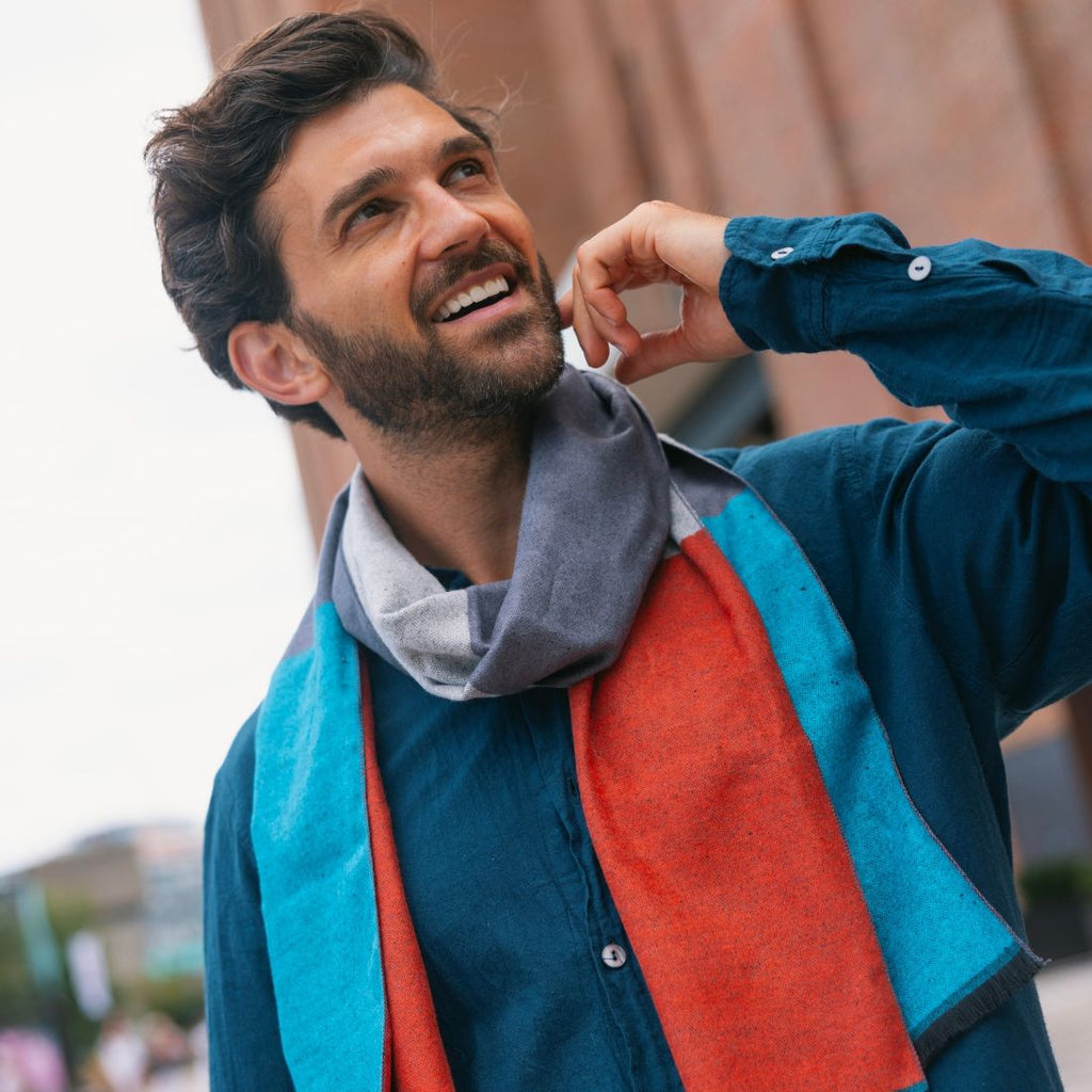 Swole Panda Bamboo Scarf – Orange, Blue & Grey Striped Neckwear