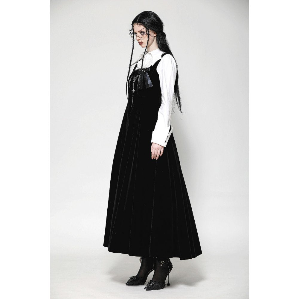 Dark in Love Lux Black Velvet Horn Embroidery Gothic Maxi Dress