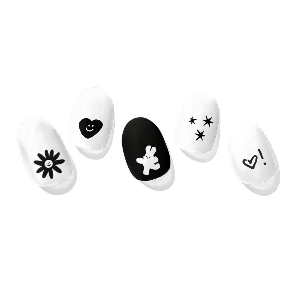 LuLuFun Studio White Bunny Black Nail Wraps – Manicure Art Decals