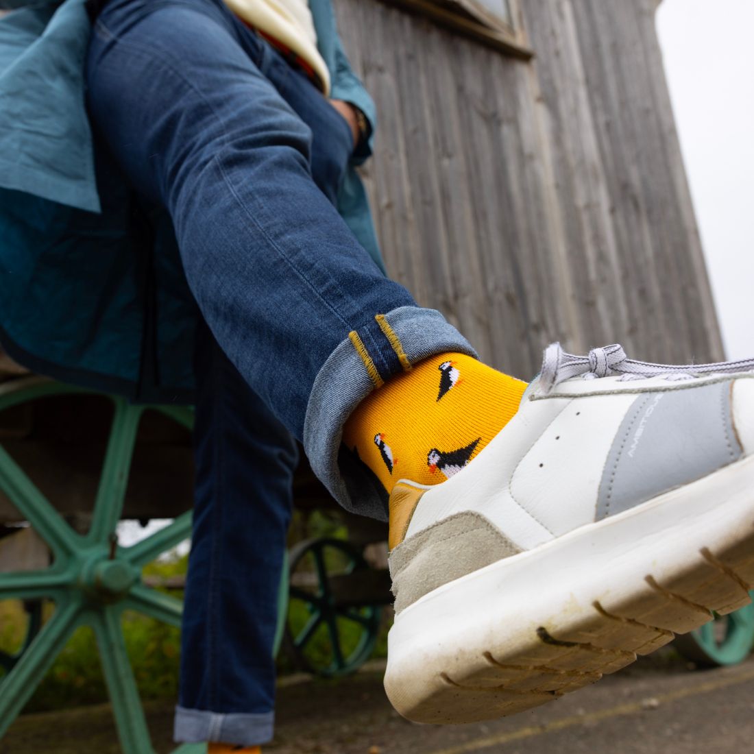 Swole Panda Puffin Bamboo Socks – Sustainable Yellow Novelty Footwear