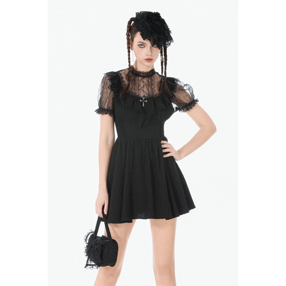 Dark in Love Black Lace Silhouette Gothic Dress with Cross Charm