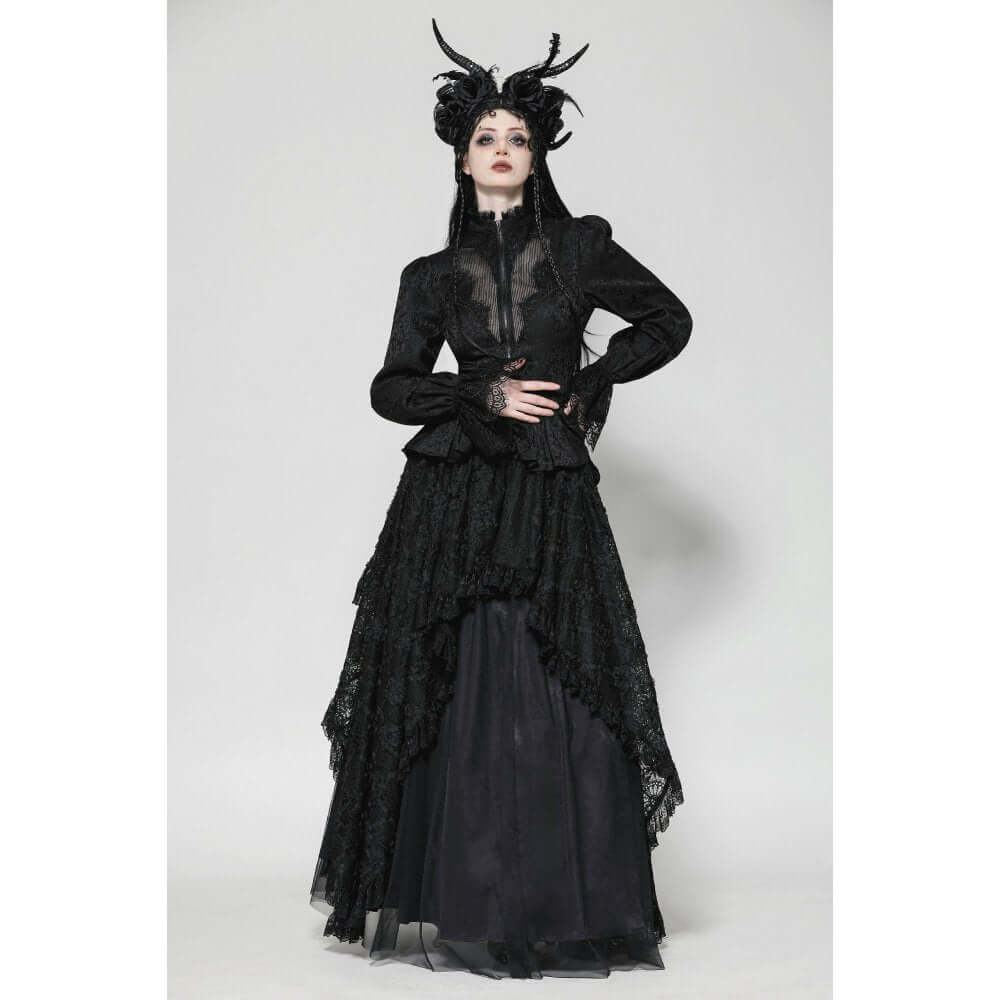 Dark in Love Felicity Gothic Lace Zip Up Tailcoat Shirt – Black
