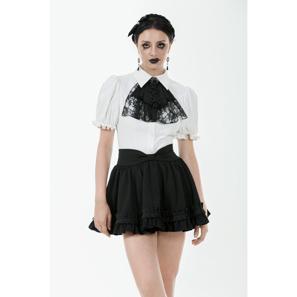 Dark in Love Elysia White Goth Blouse – Victorian Ruffle Puff Sleeve